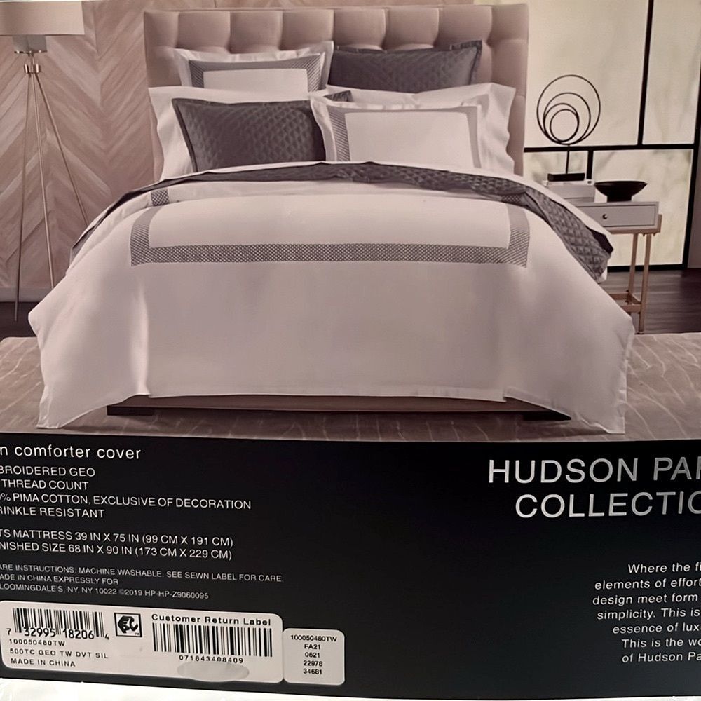 Hudson Park Collection 500TC Embroidered Geo Duvet Cover Twin Pima Cotton, New - Picture 6 of 8
